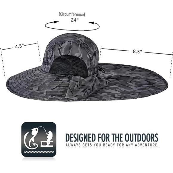 Outdoor Sun Hat for Men with 50+ UPF Protection Safari Cap Wide Brim Fishing Hat - Picture 5 of 6
